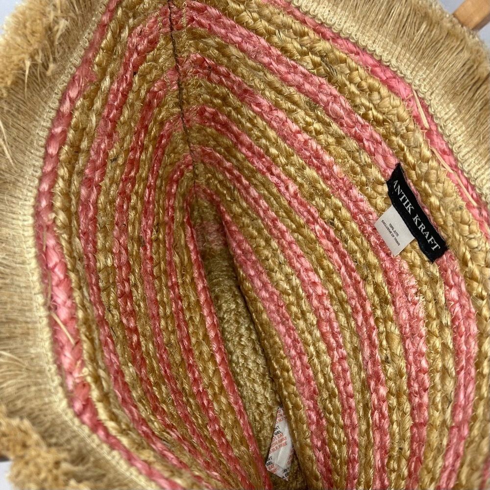 NWT Antik Kraft Natural and Pink Striped Jute Tote with Wooden Handles - Picture 4 of 10